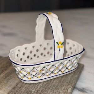Ceramic Lattice Basket Made in Portugal Multi Colored Floral Design Collectible